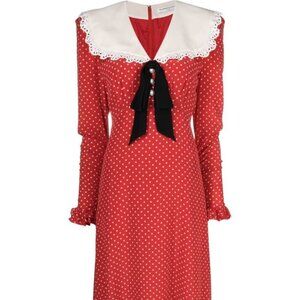 Alessandra Rich Oversized Collar Polka Dot Silk Midi Dress